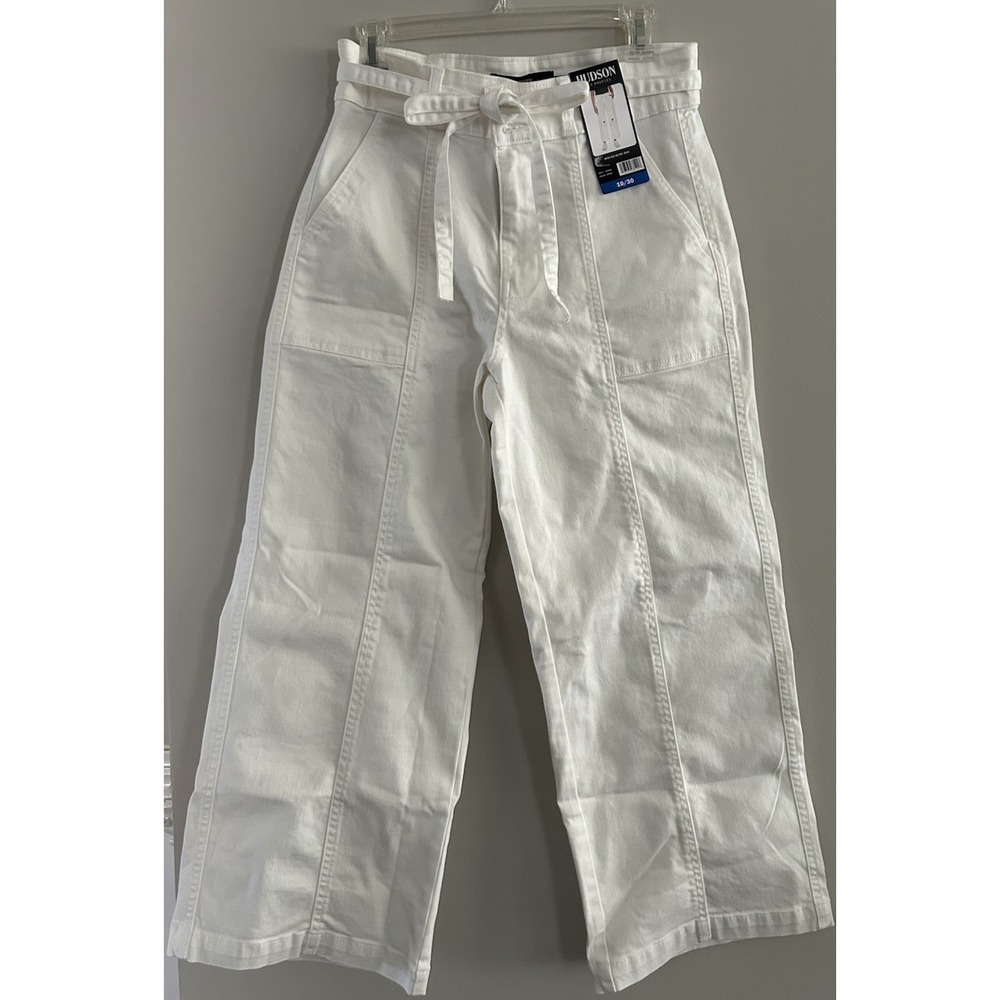 Hudson Jeans White Wide-Leg Belted Stretch Denim Pockets High-Rise Sz 12  |J24